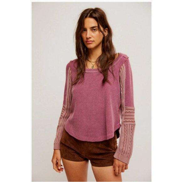 We The Free Sweaters - Free People We The Free Sweater XS Oversize Swinging Cable Cuff Sweater Grape